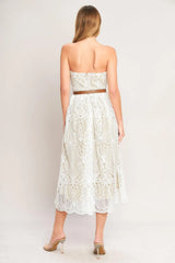 ELEGANT GARDEN WOVEN LACE MIDI DRESS - Flying Tomato - Flyclothing LLC