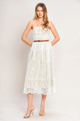 ELEGANT GARDEN WOVEN LACE MIDI DRESS - Flying Tomato - Flyclothing LLC