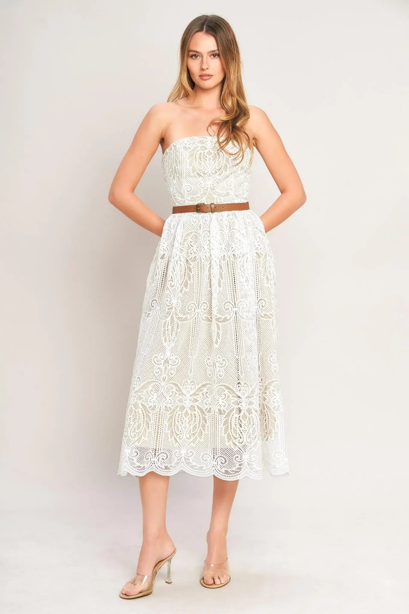 ELEGANT GARDEN WOVEN LACE MIDI DRESS - Flying Tomato - Flyclothing LLC