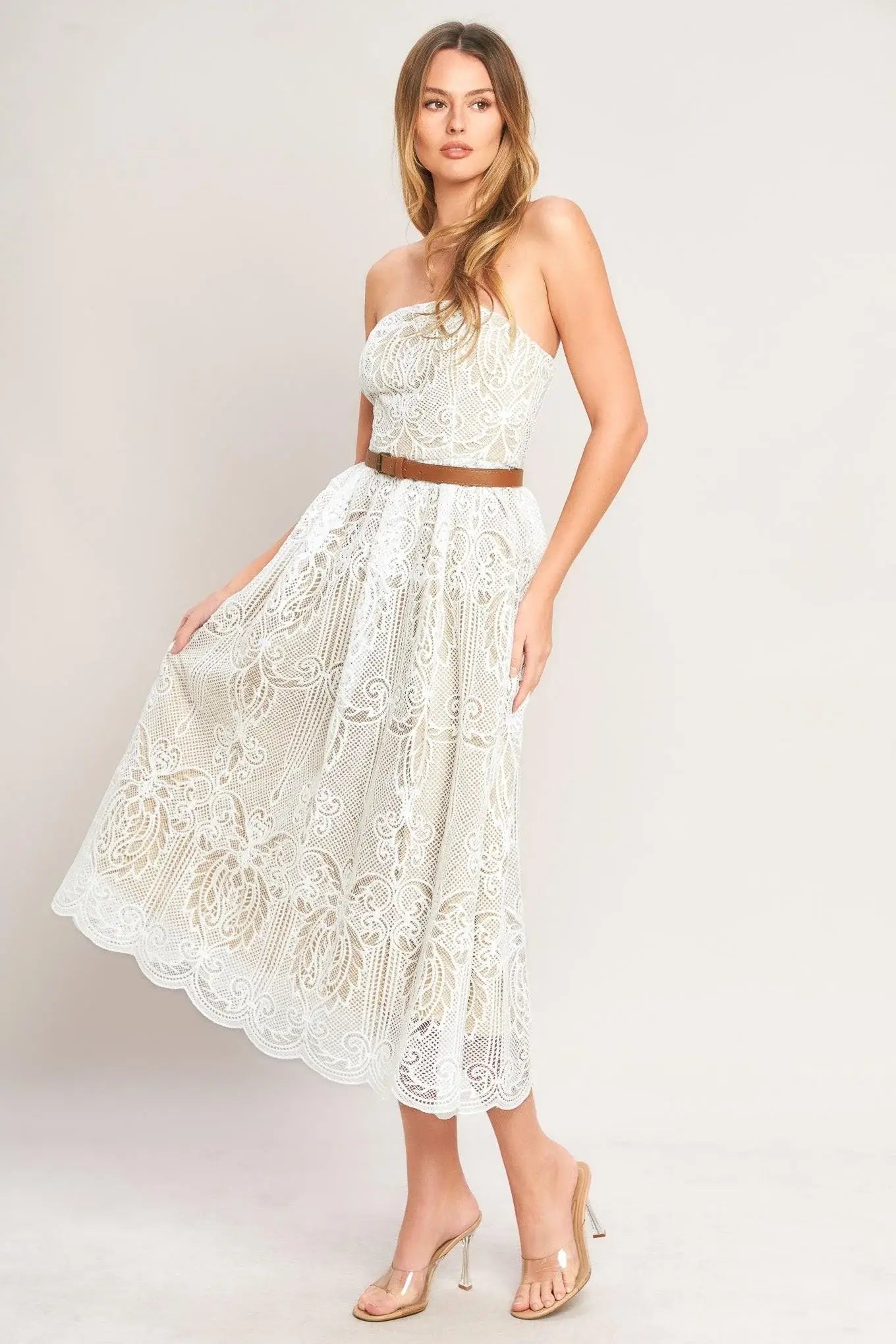 ELEGANT GARDEN WOVEN LACE MIDI DRESS - Flying Tomato - Flyclothing LLC