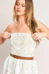 ELEGANT GARDEN WOVEN LACE MIDI DRESS - Flying Tomato - Flyclothing LLC