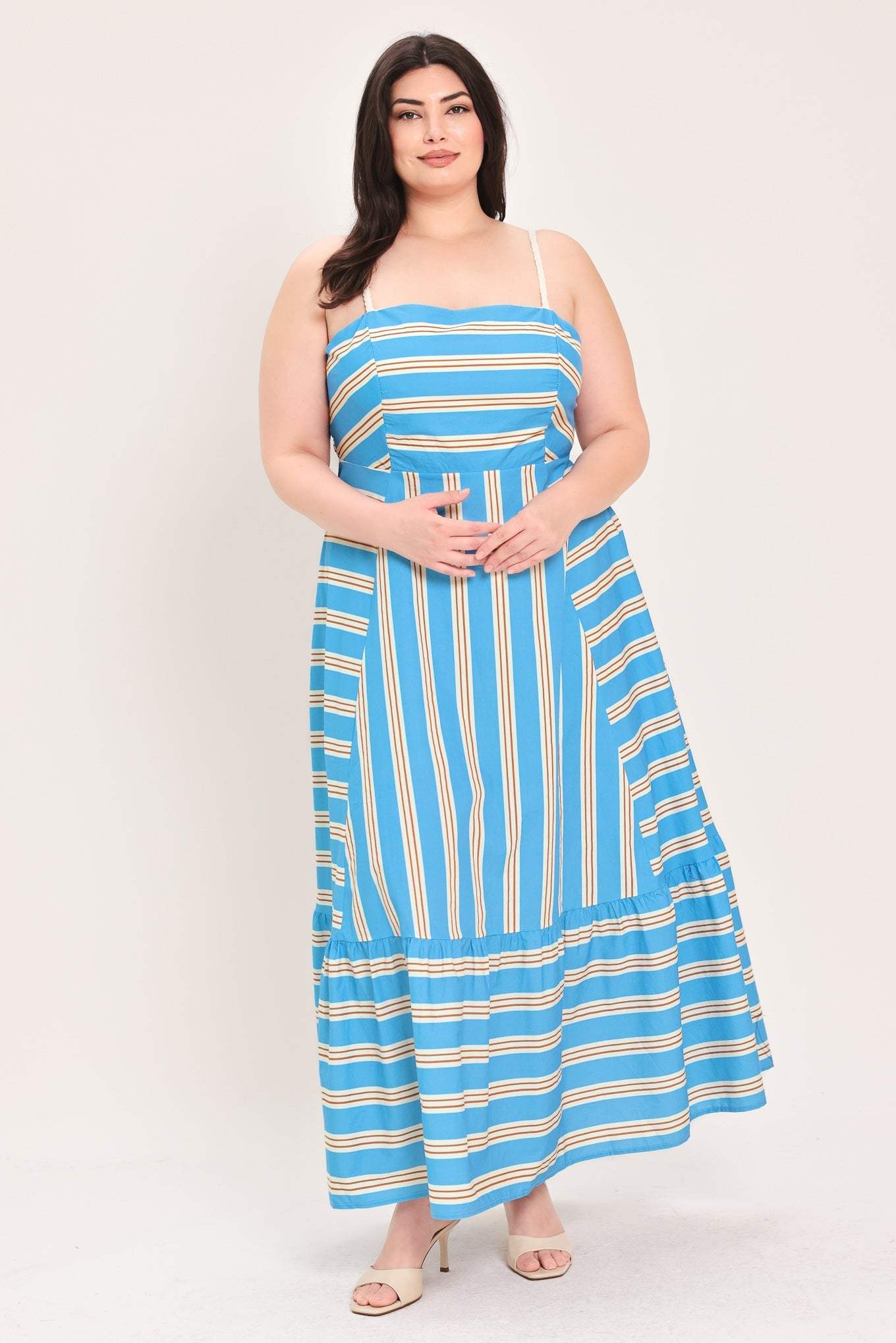 BREEZE STRIPE WOVEN MIDI DRESS - Flying Tomato - Flyclothing LLC