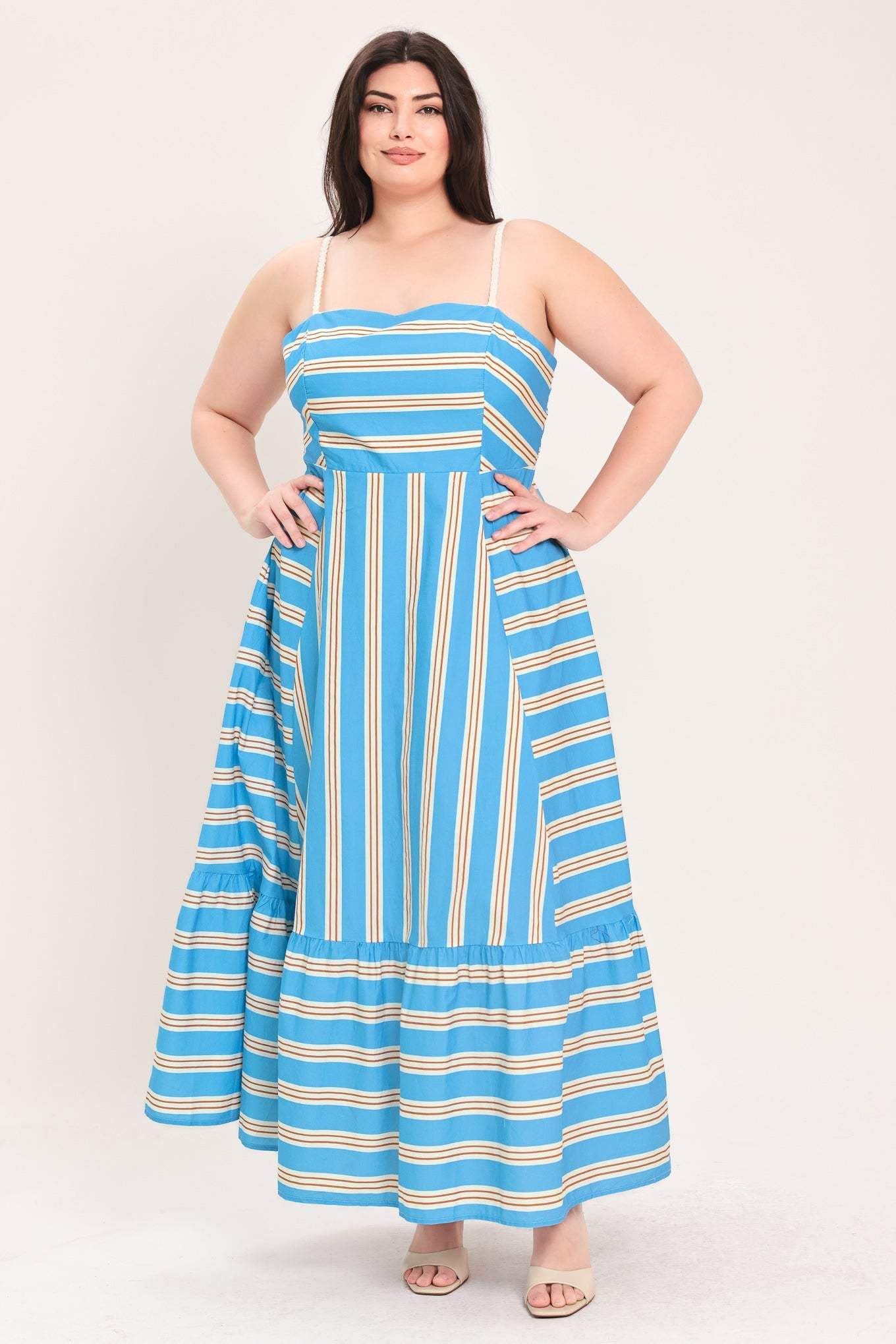 BREEZE STRIPE WOVEN MIDI DRESS - Flying Tomato - Flyclothing LLC