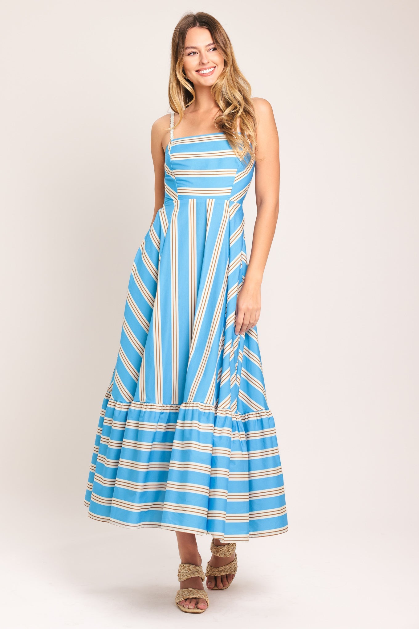 BREEZE STRIPE WOVEN MIDI DRESS