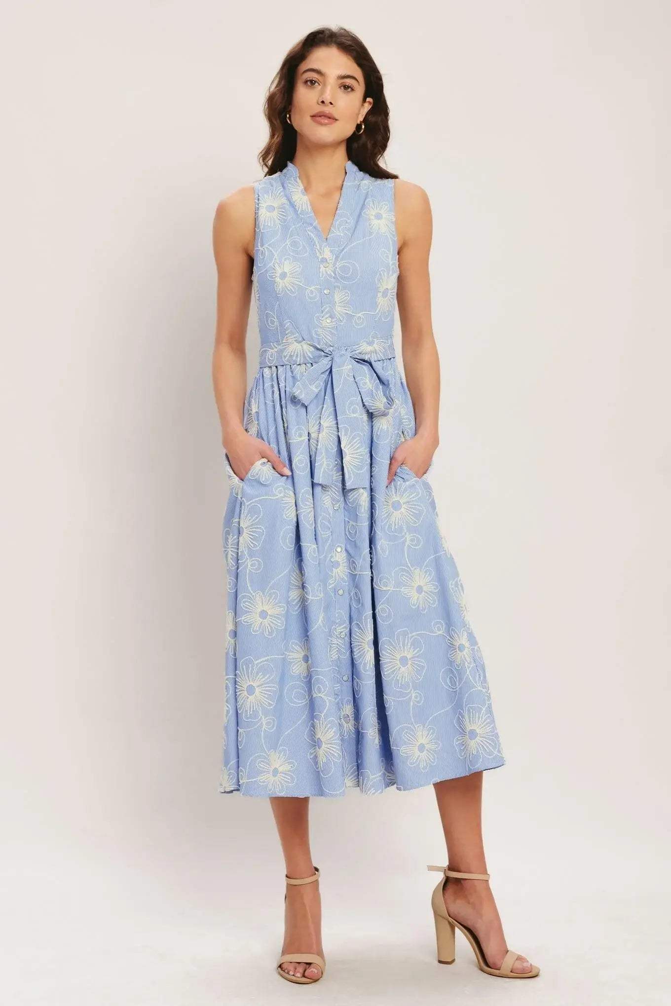 SUMMER SKETCH FLORA WOVEN MIDI DRESS - Flying Tomato - Flyclothing LLC