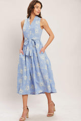 SUMMER SKETCH FLORA WOVEN MIDI DRESS - Flying Tomato - Flyclothing LLC