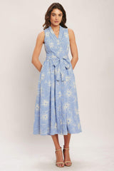 SUMMER SKETCH FLORA WOVEN MIDI DRESS - Flying Tomato - Flyclothing LLC