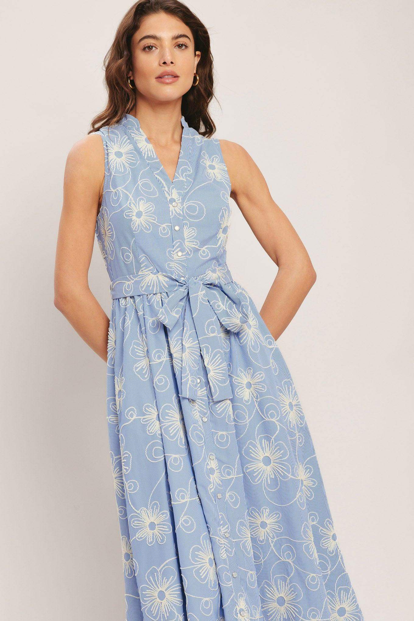 SUMMER SKETCH FLORA WOVEN MIDI DRESS - Flying Tomato - Flyclothing LLC