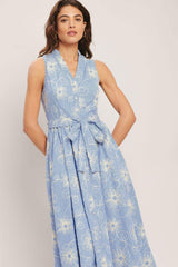 SUMMER SKETCH FLORA WOVEN MIDI DRESS - Flying Tomato - Flyclothing LLC