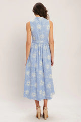 SUMMER SKETCH FLORA WOVEN MIDI DRESS - Flying Tomato - Flyclothing LLC