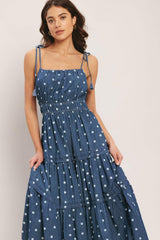 NAUTICAL DOT DENIM MIDI DRESS - Flying Tomato - Flyclothing LLC