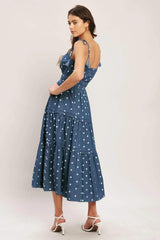 NAUTICAL DOT DENIM MIDI DRESS - Flying Tomato - Flyclothing LLC
