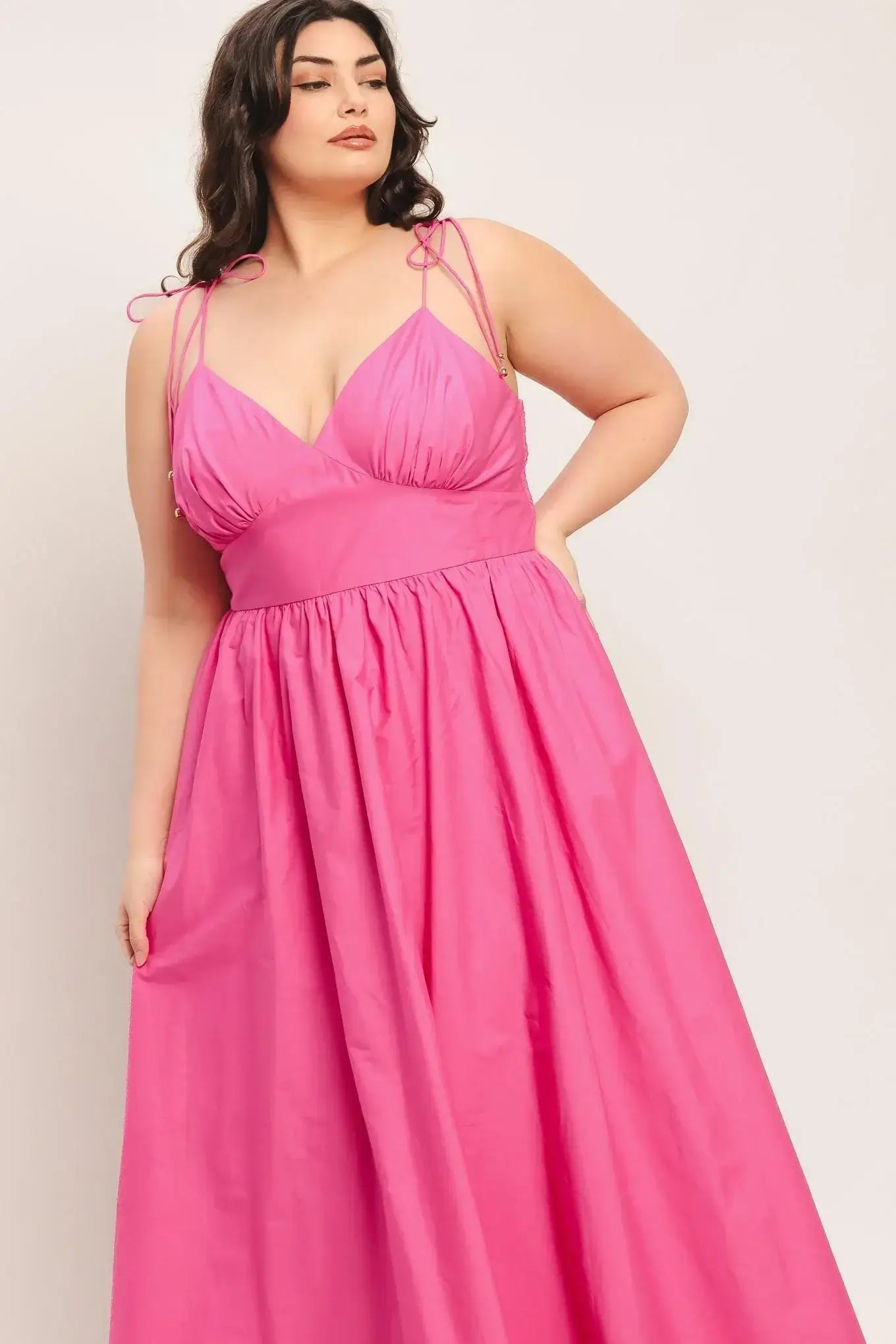 PRETTY IN PINK WOVEN MIDI DRESS - Flying Tomato - Flyclothing LLC