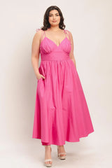 PRETTY IN PINK WOVEN MIDI DRESS - Flying Tomato - Flyclothing LLC