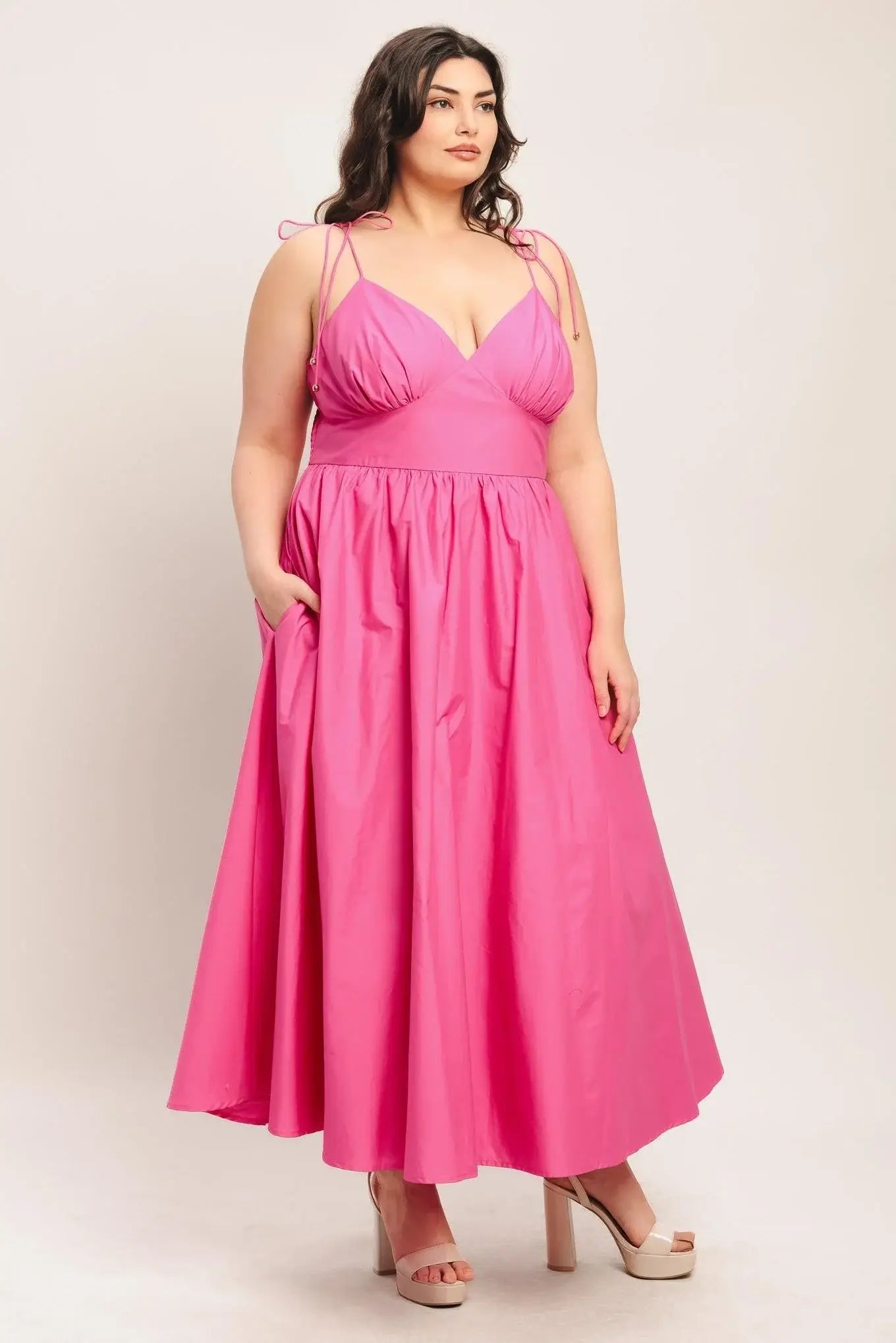 PRETTY IN PINK WOVEN MIDI DRESS - Flying Tomato - Flyclothing LLC