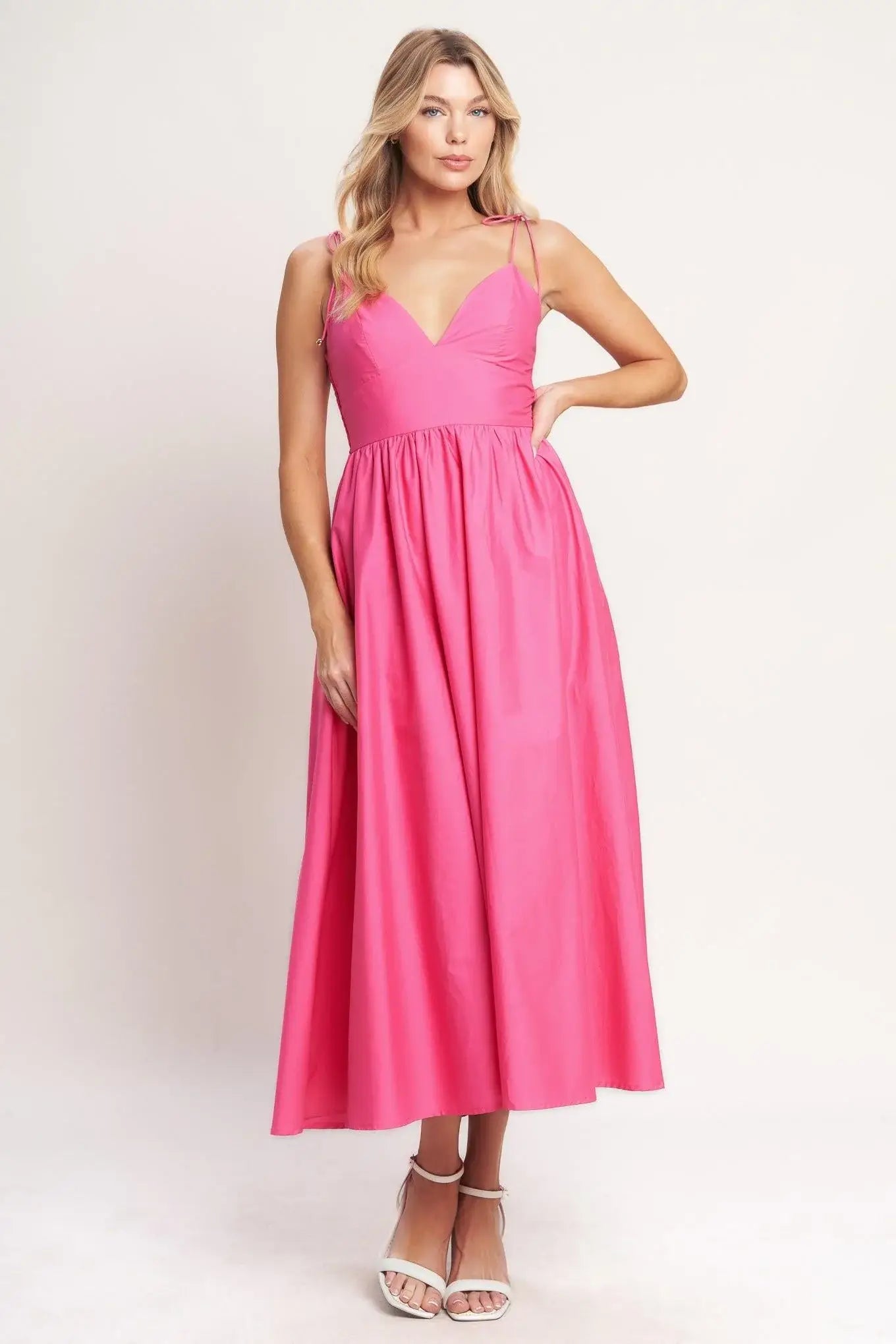 PRETTY IN PINK WOVEN MIDI DRESS - Flying Tomato - Flyclothing LLC