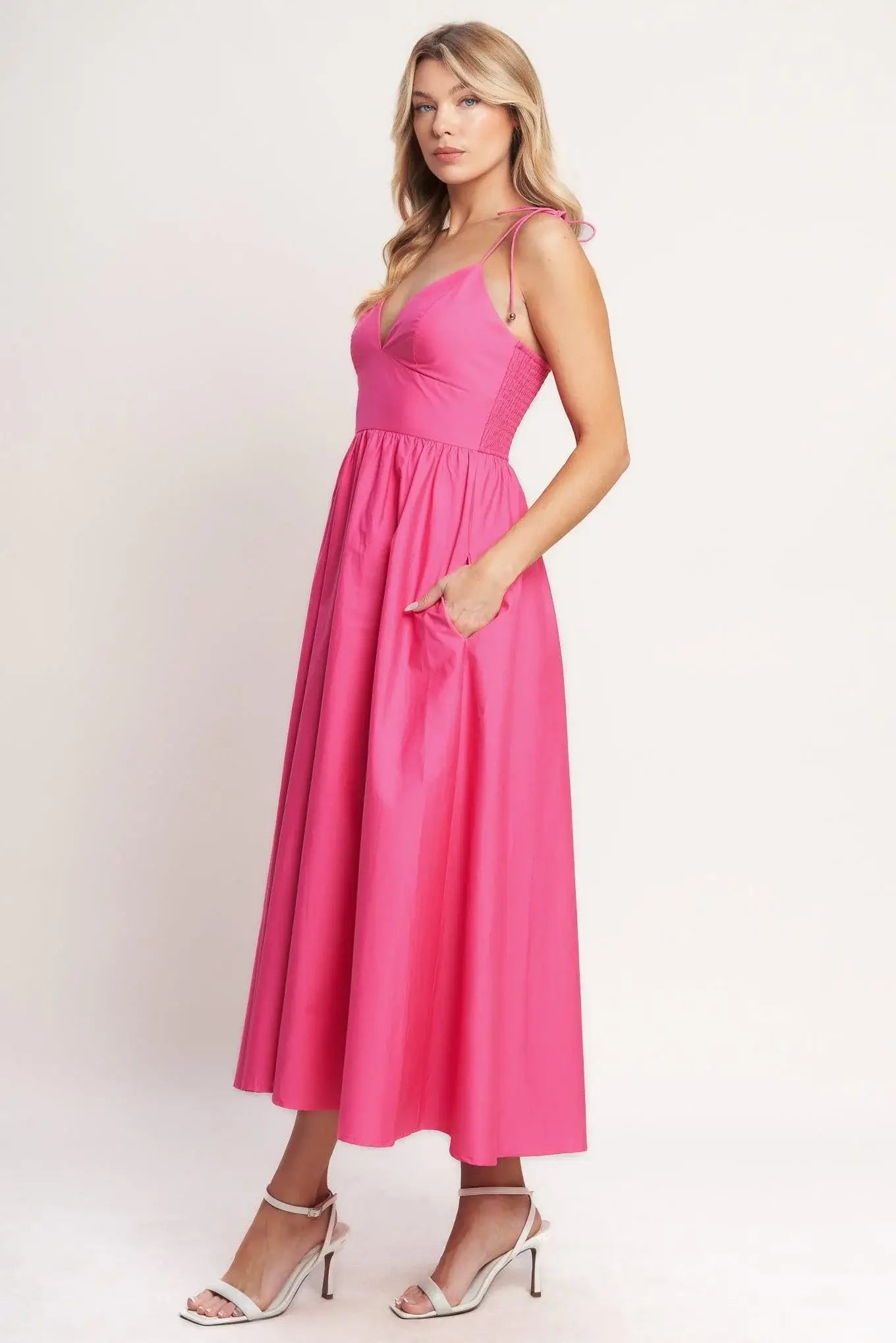 PRETTY IN PINK WOVEN MIDI DRESS - Flying Tomato - Flyclothing LLC