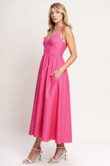 PRETTY IN PINK WOVEN MIDI DRESS - Flying Tomato - Flyclothing LLC