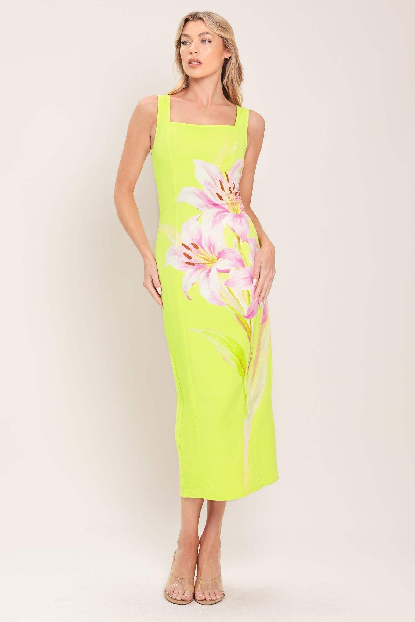 LUSH LIME WOVEN MIDI DRESS - Flying Tomato - Flyclothing LLC