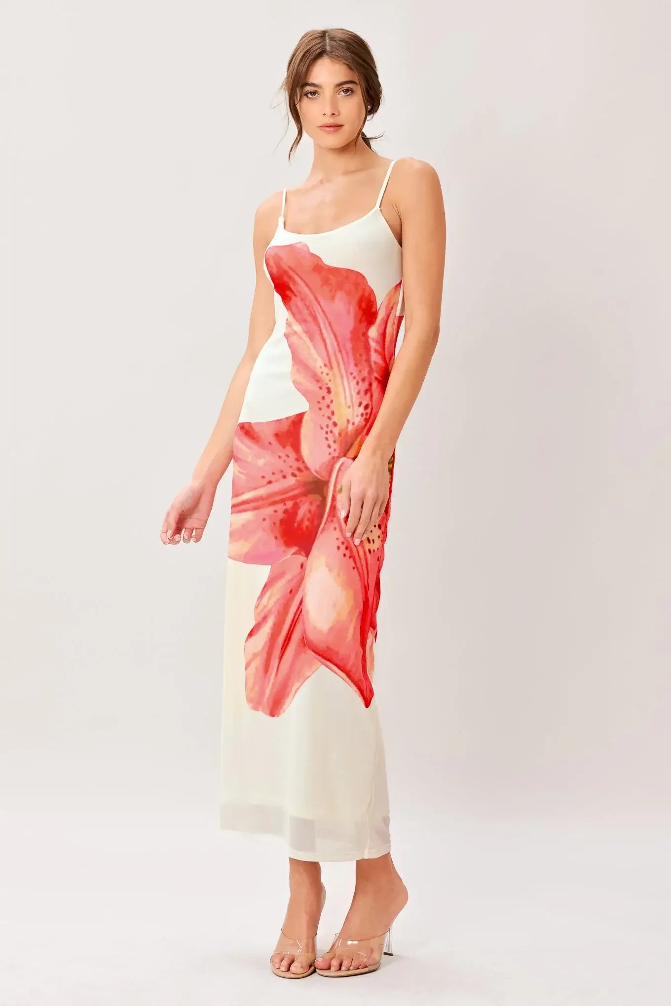 BLOOM STATEMENT POWER MESH CAMI MIDI DRESS - Flying Tomato - Flyclothing LLC