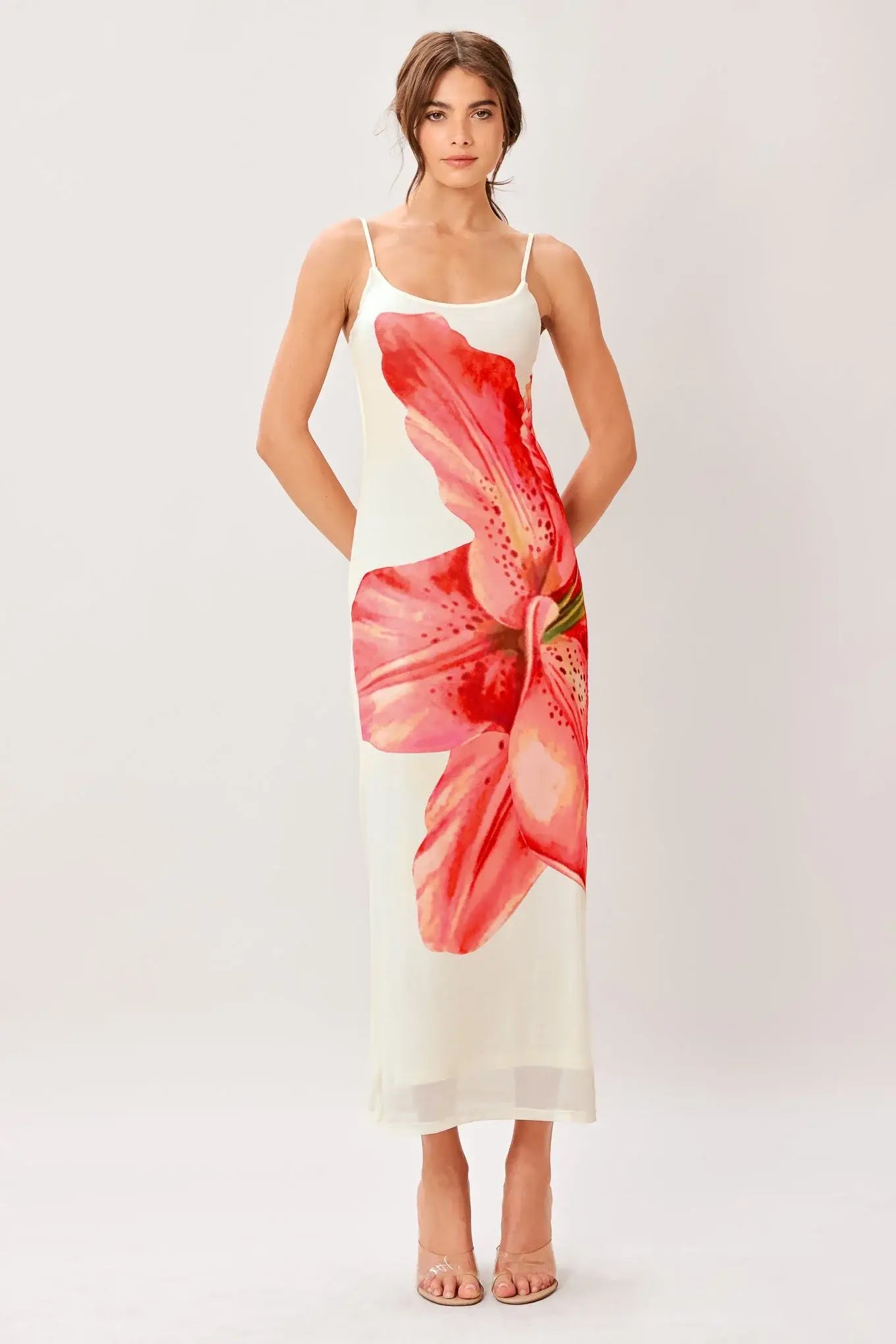 BLOOM STATEMENT POWER MESH CAMI MIDI DRESS - Flying Tomato - Flyclothing LLC