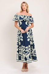 BLUE MAJOLICA WOVEN MIDI DRESS