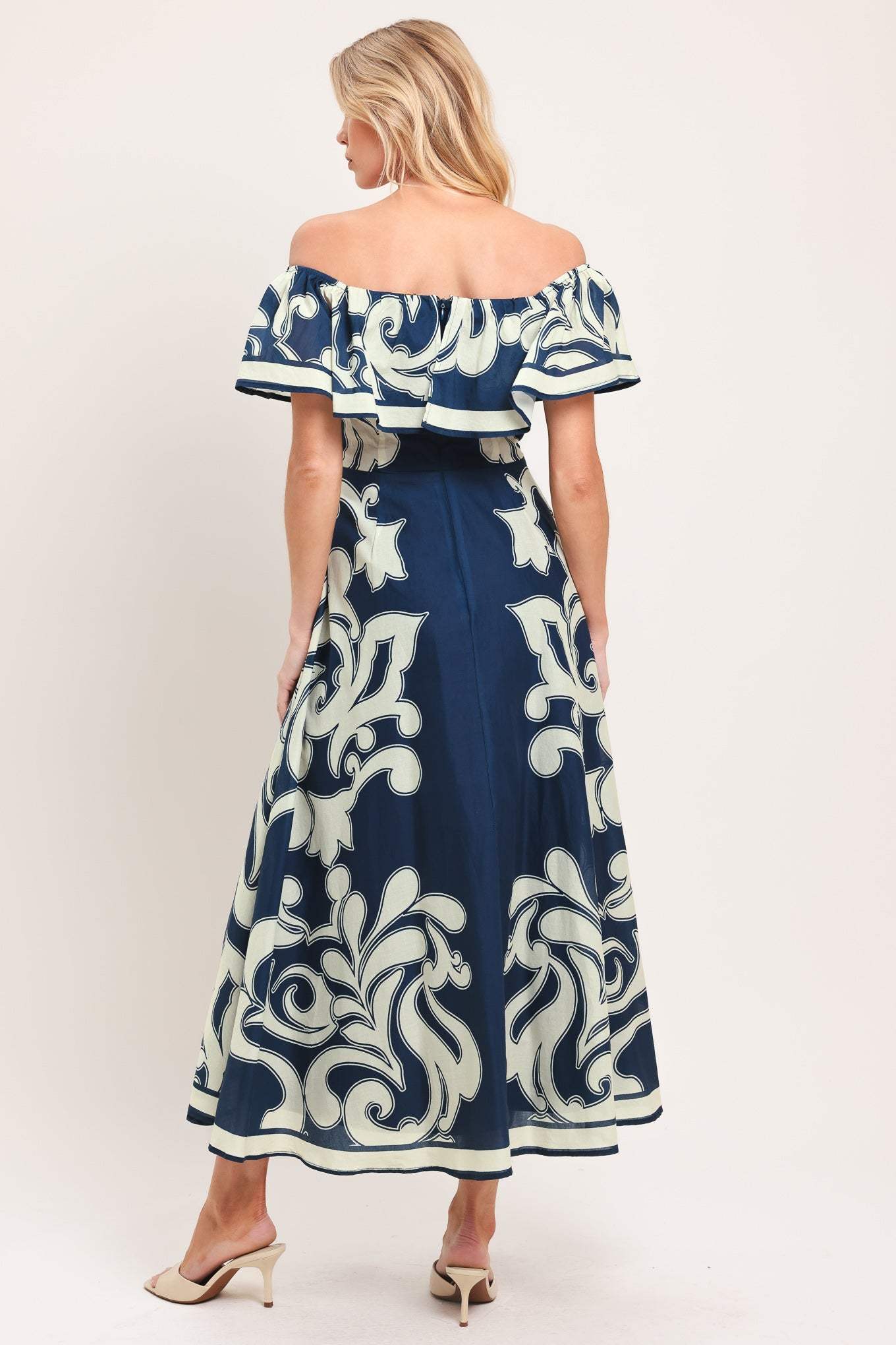 BLUE MAJOLICA WOVEN MIDI DRESS