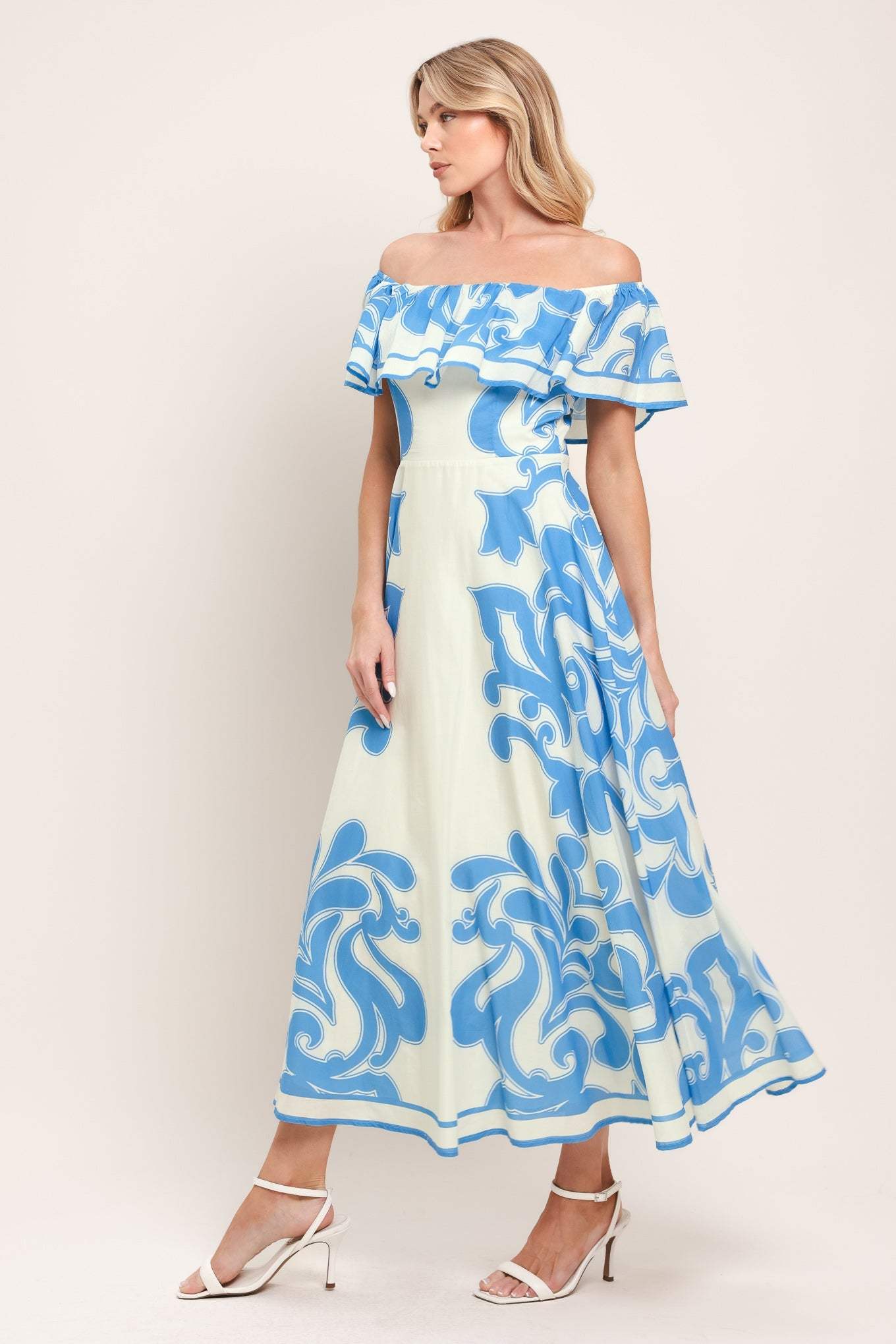 BLUE MAJOLICA WOVEN MIDI DRESS