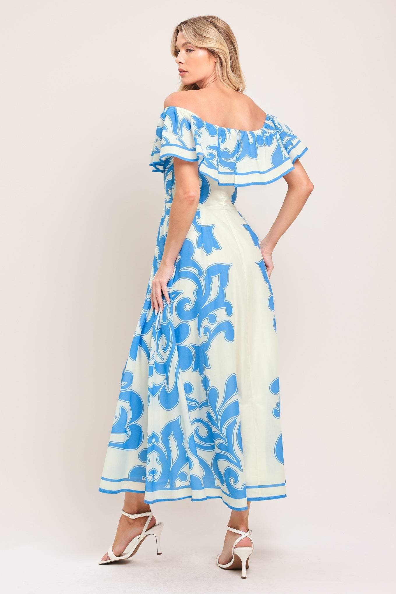 BLUE MAJOLICA WOVEN MIDI DRESS