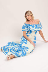 BLUE MAJOLICA WOVEN MIDI DRESS