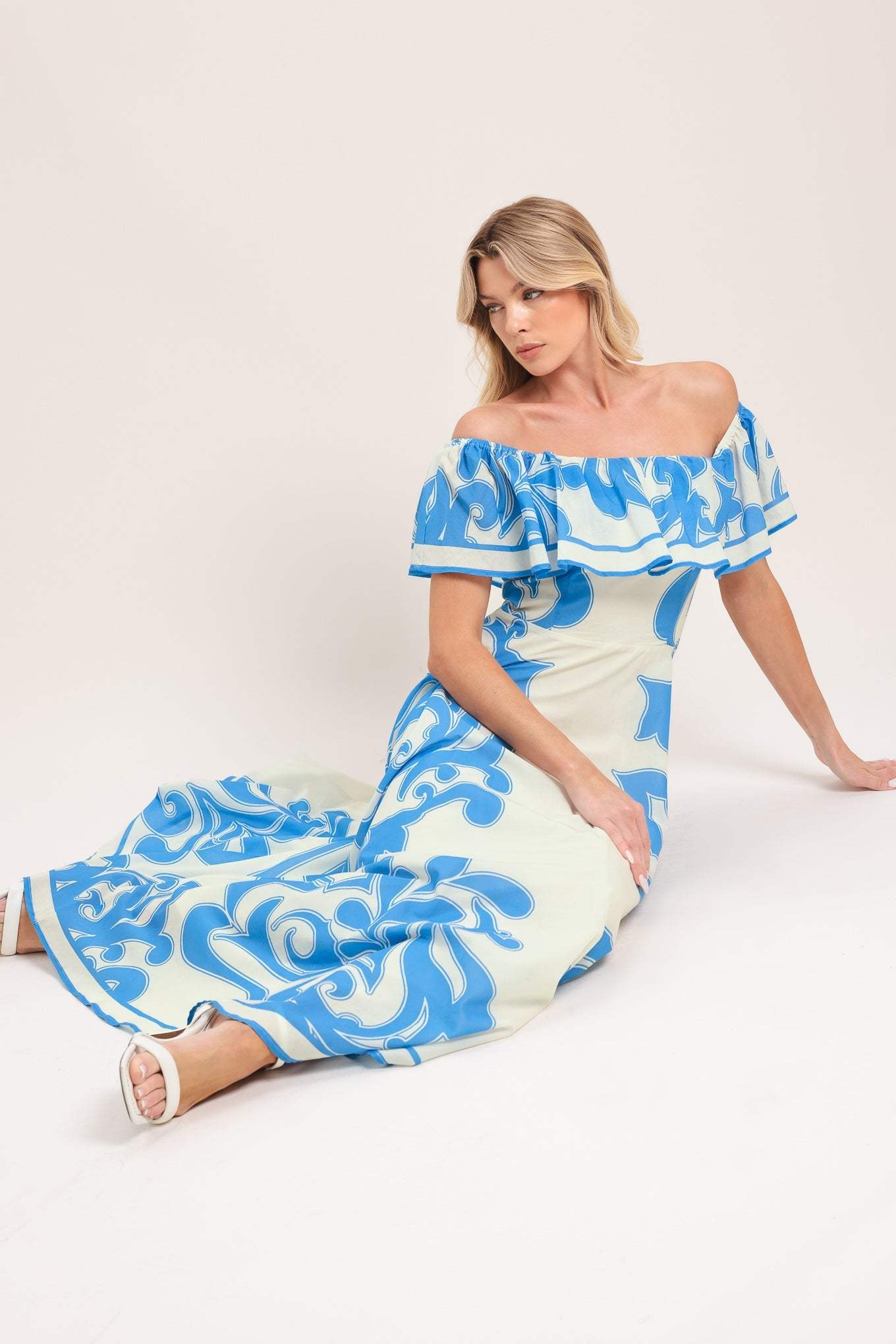 BLUE MAJOLICA WOVEN MIDI DRESS