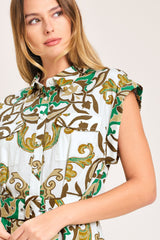 EMERALD ORNATE WOVEN MIDI SHIRT DRESS