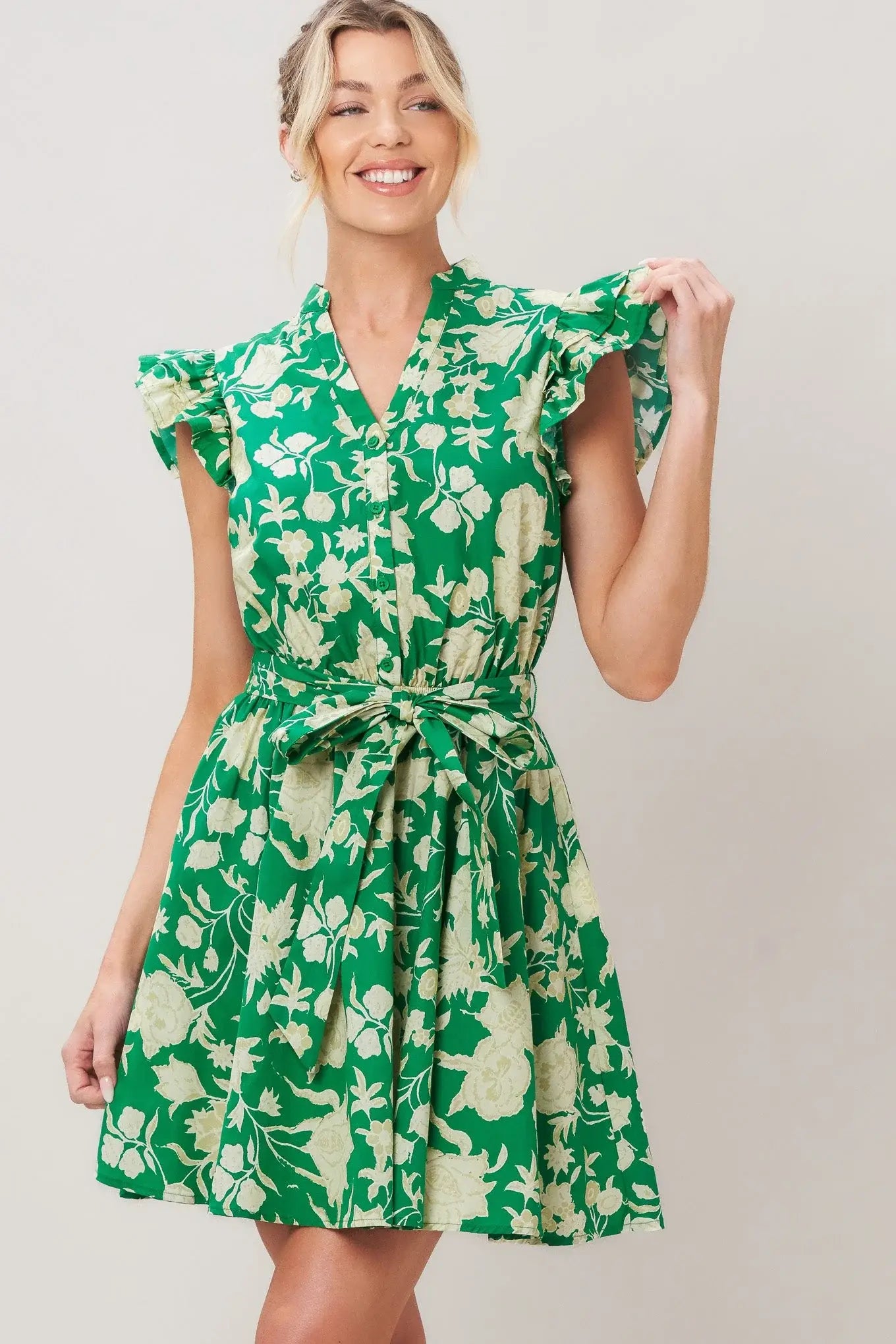 EMERALD BLOOM WOVEN MINI DRESS - Flying Tomato - Flyclothing LLC