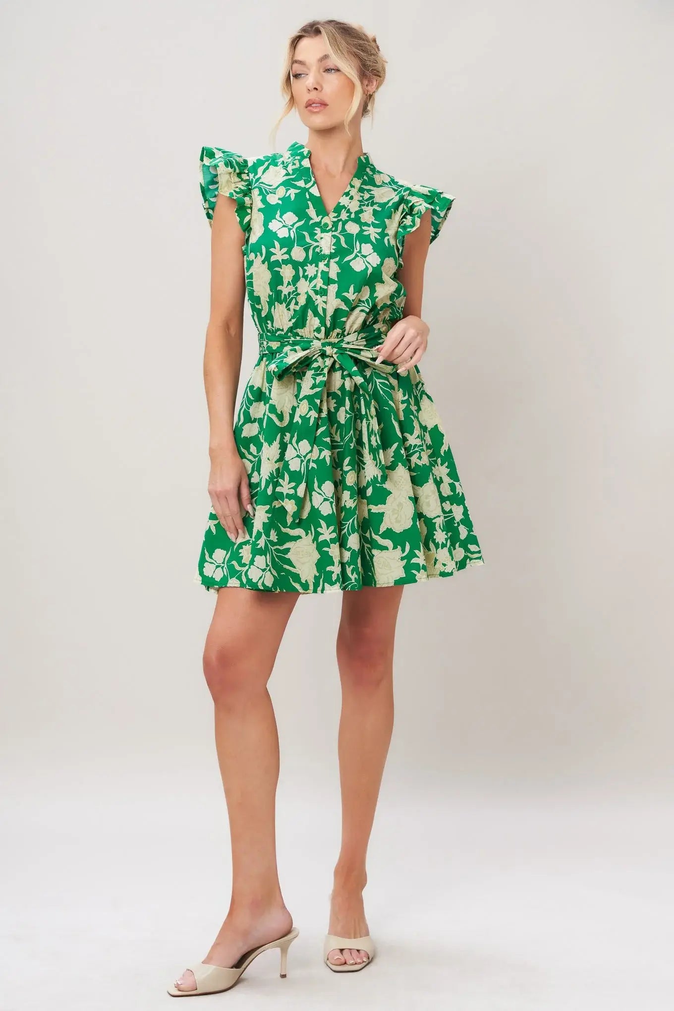 EMERALD BLOOM WOVEN MINI DRESS - Flying Tomato - Flyclothing LLC