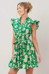 EMERALD BLOOM WOVEN MINI DRESS - Flying Tomato - Flyclothing LLC