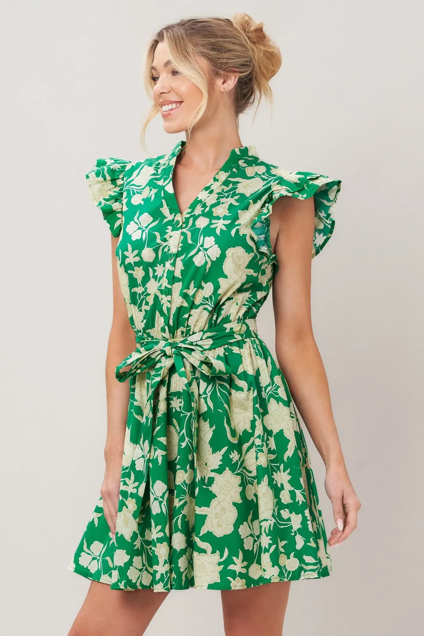 EMERALD BLOOM WOVEN MINI DRESS - Flying Tomato - Flyclothing LLC
