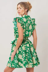 EMERALD BLOOM WOVEN MINI DRESS - Flying Tomato - Flyclothing LLC