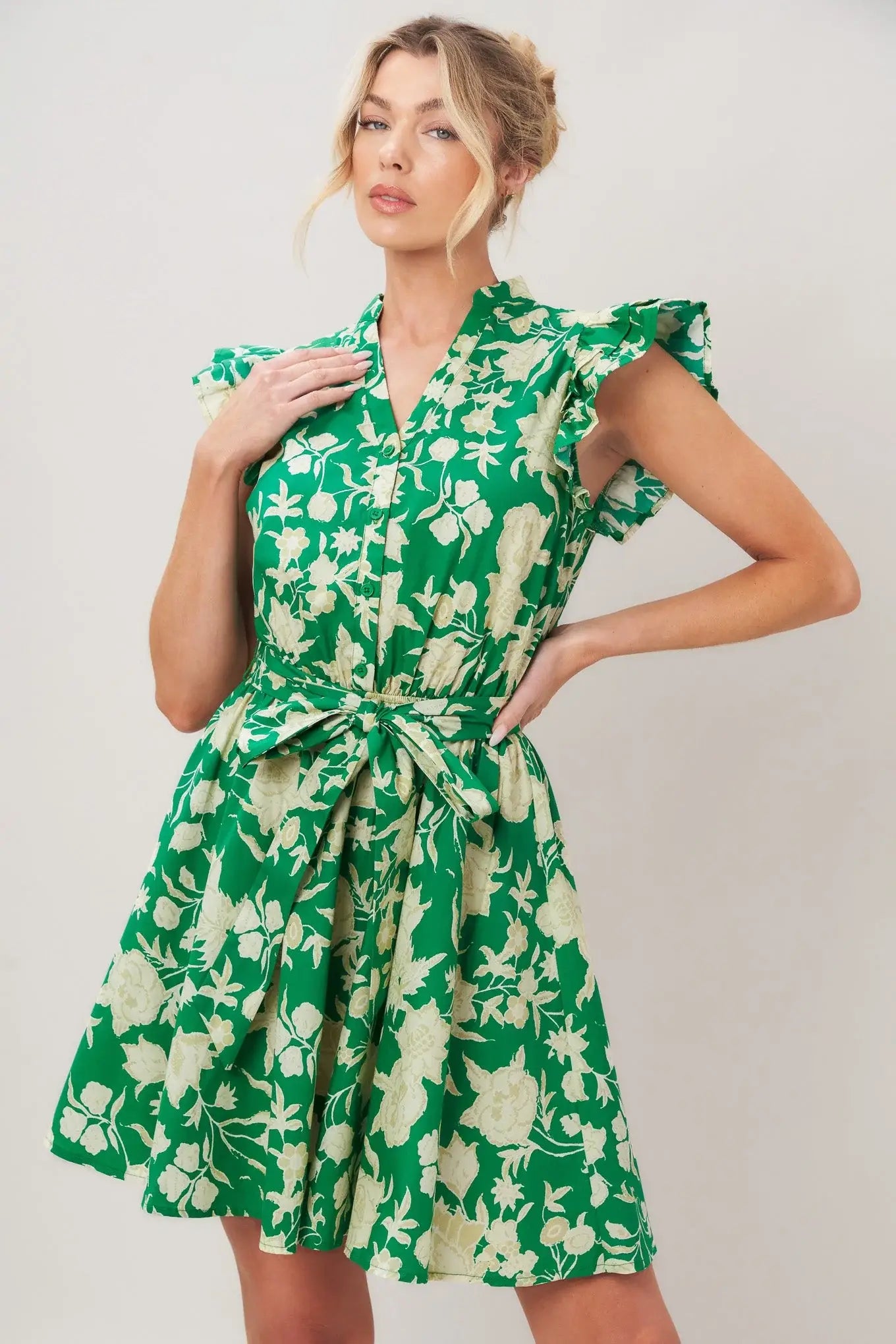 EMERALD BLOOM WOVEN MINI DRESS - Flying Tomato - Flyclothing LLC