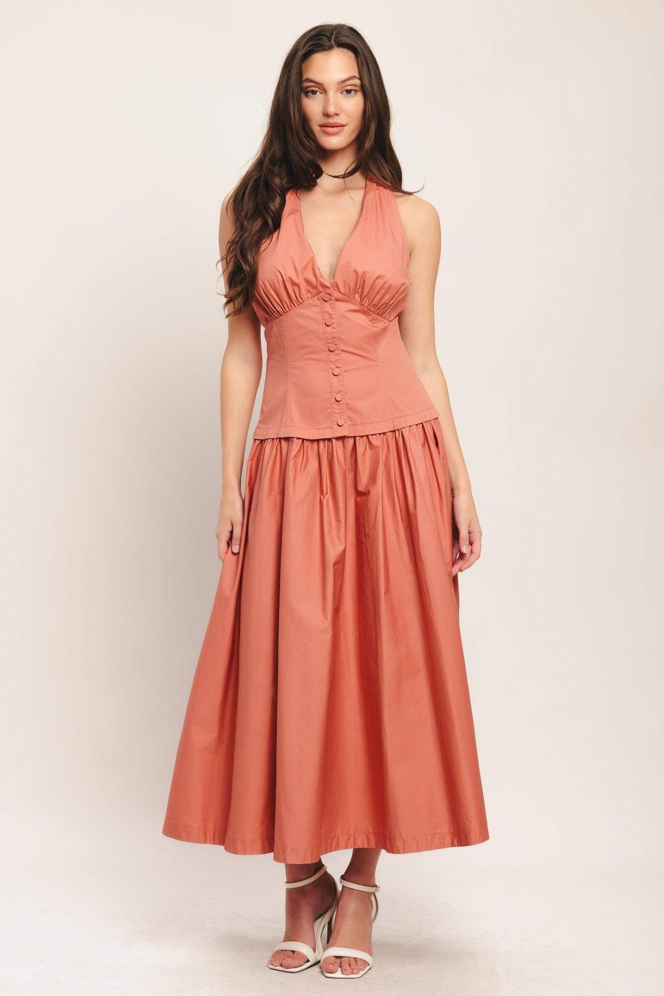 SUNSET MUSE WOVEN MIDI DRESS - Flying Tomato - Flyclothing LLC