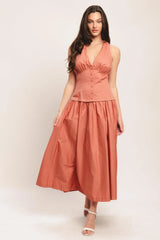 SUNSET MUSE WOVEN MIDI DRESS - Flying Tomato - Flyclothing LLC