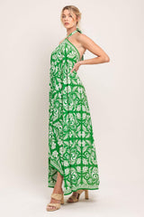 EMERALD BLOOM WOVEN MIDI SCARF DRESS - Flying Tomato - Flyclothing LLC