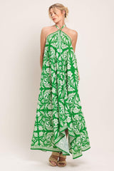 EMERALD BLOOM WOVEN MIDI SCARF DRESS - Flying Tomato - Flyclothing LLC