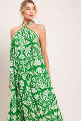 EMERALD BLOOM WOVEN MIDI SCARF DRESS - Flying Tomato - Flyclothing LLC