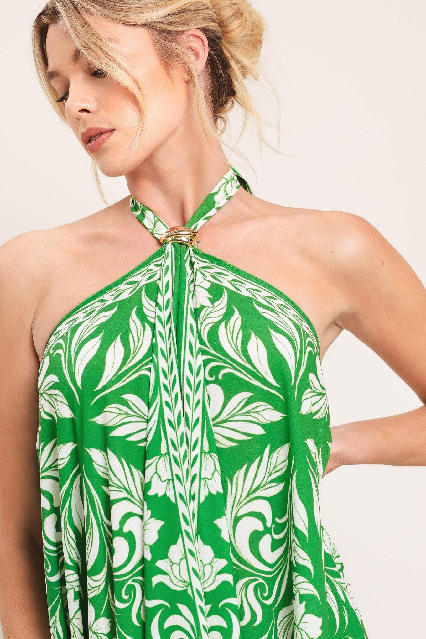 EMERALD BLOOM WOVEN MIDI SCARF DRESS - Flying Tomato - Flyclothing LLC