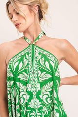 EMERALD BLOOM WOVEN MIDI SCARF DRESS - Flying Tomato - Flyclothing LLC