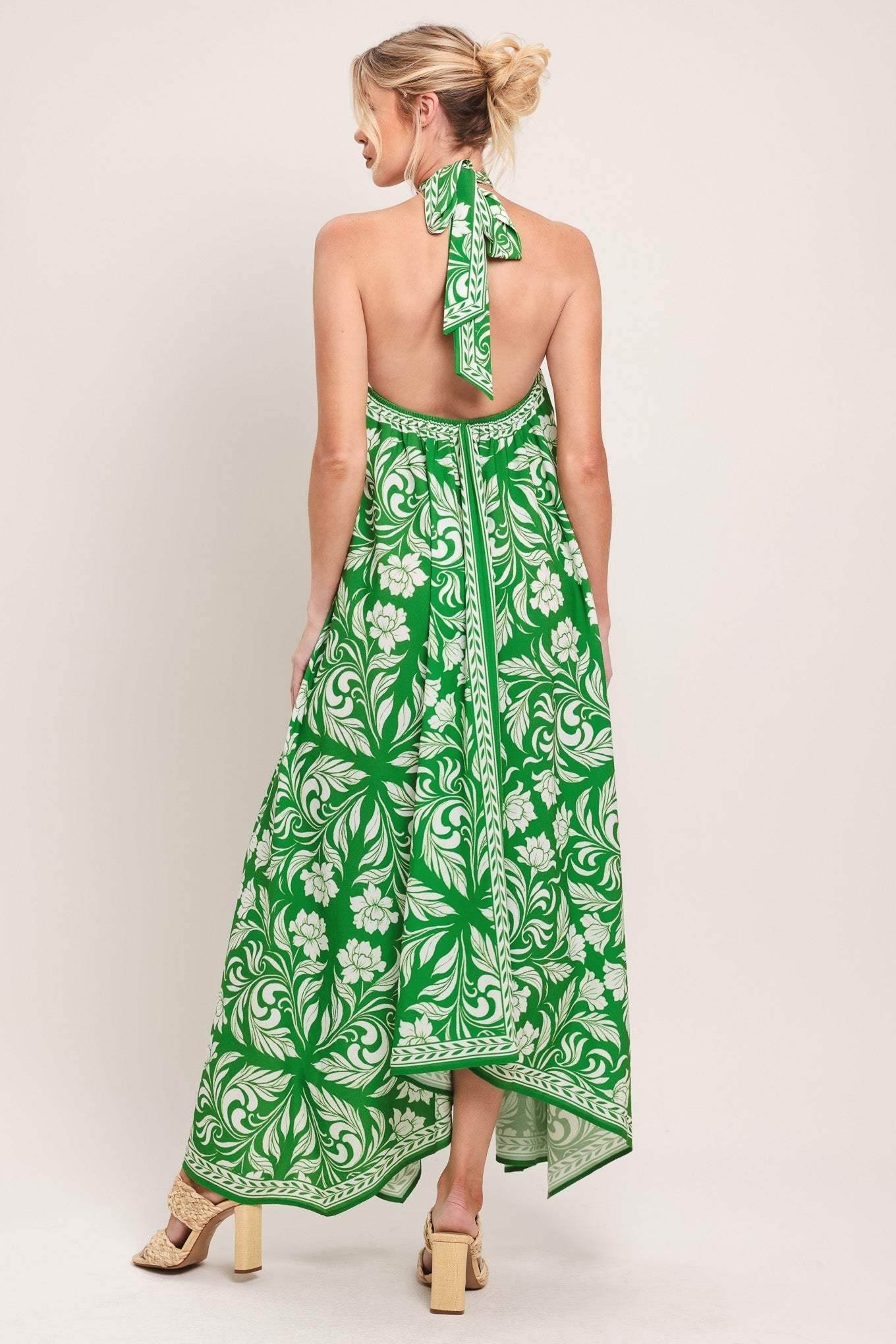 EMERALD BLOOM WOVEN MIDI SCARF DRESS - Flying Tomato - Flyclothing LLC