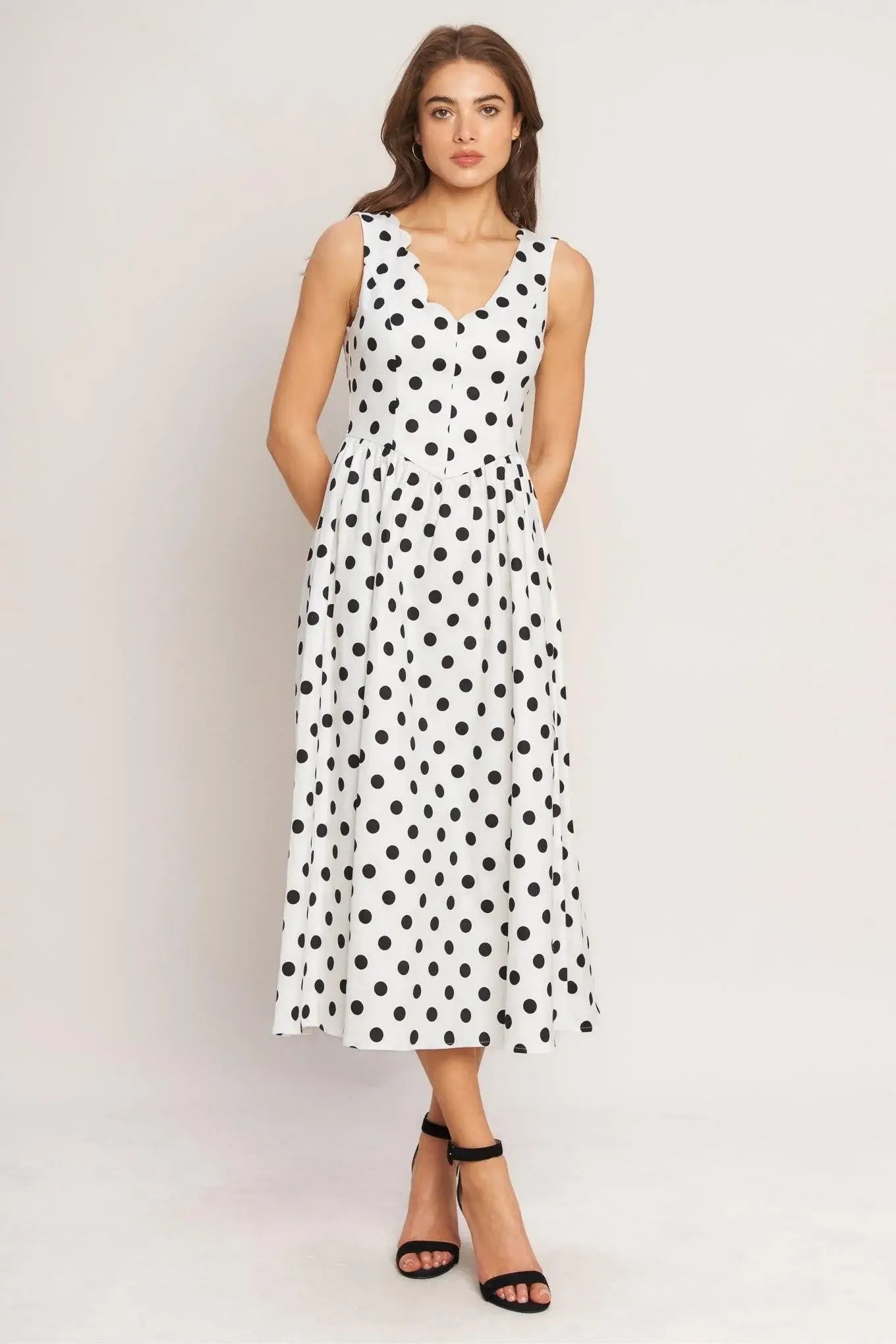 VINTAGE WHISPER POLKA WOVEN MIDI DRESS - Flying Tomato - Flyclothing LLC