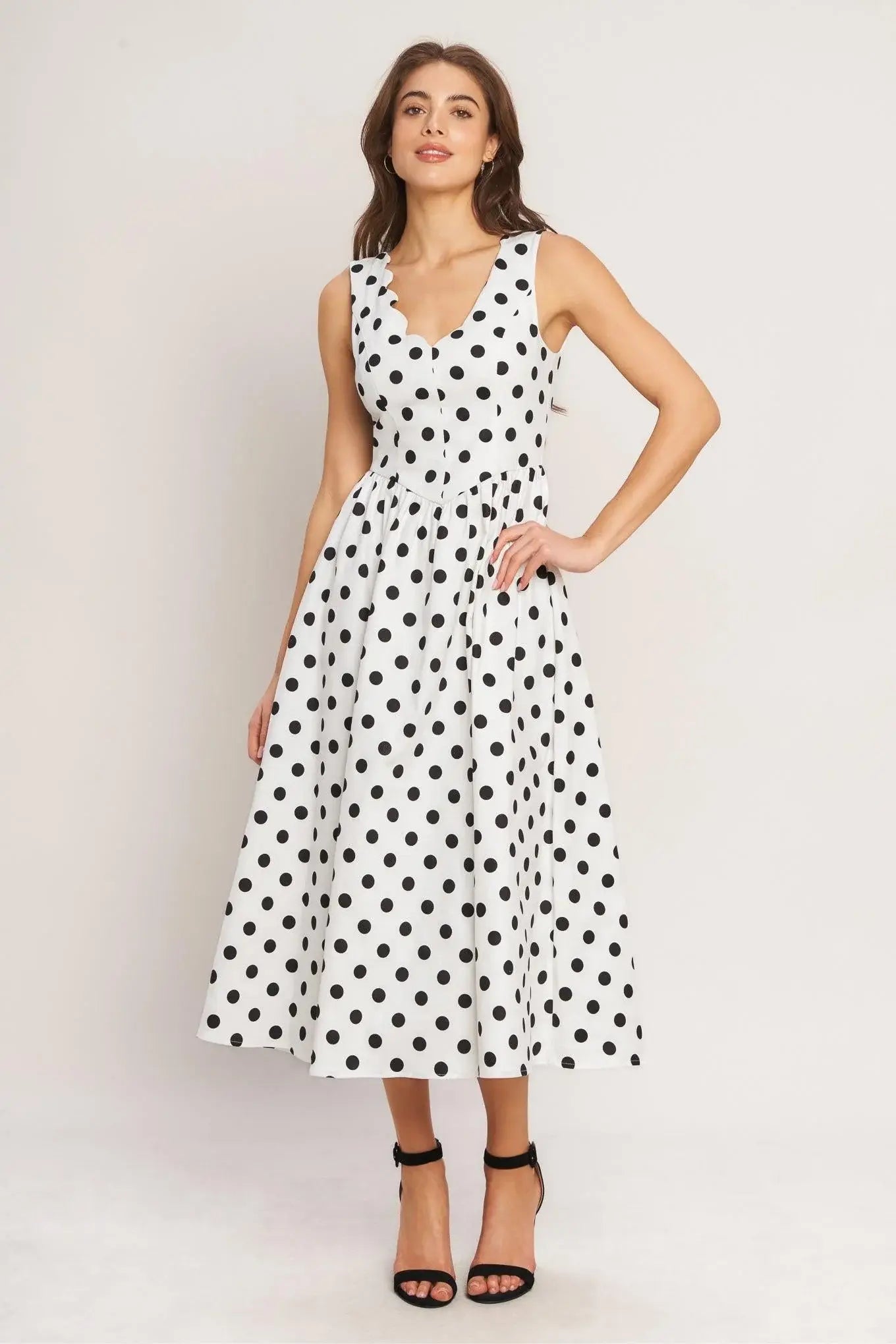VINTAGE WHISPER POLKA WOVEN MIDI DRESS - Flying Tomato - Flyclothing LLC