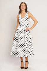 VINTAGE WHISPER POLKA WOVEN MIDI DRESS - Flying Tomato - Flyclothing LLC