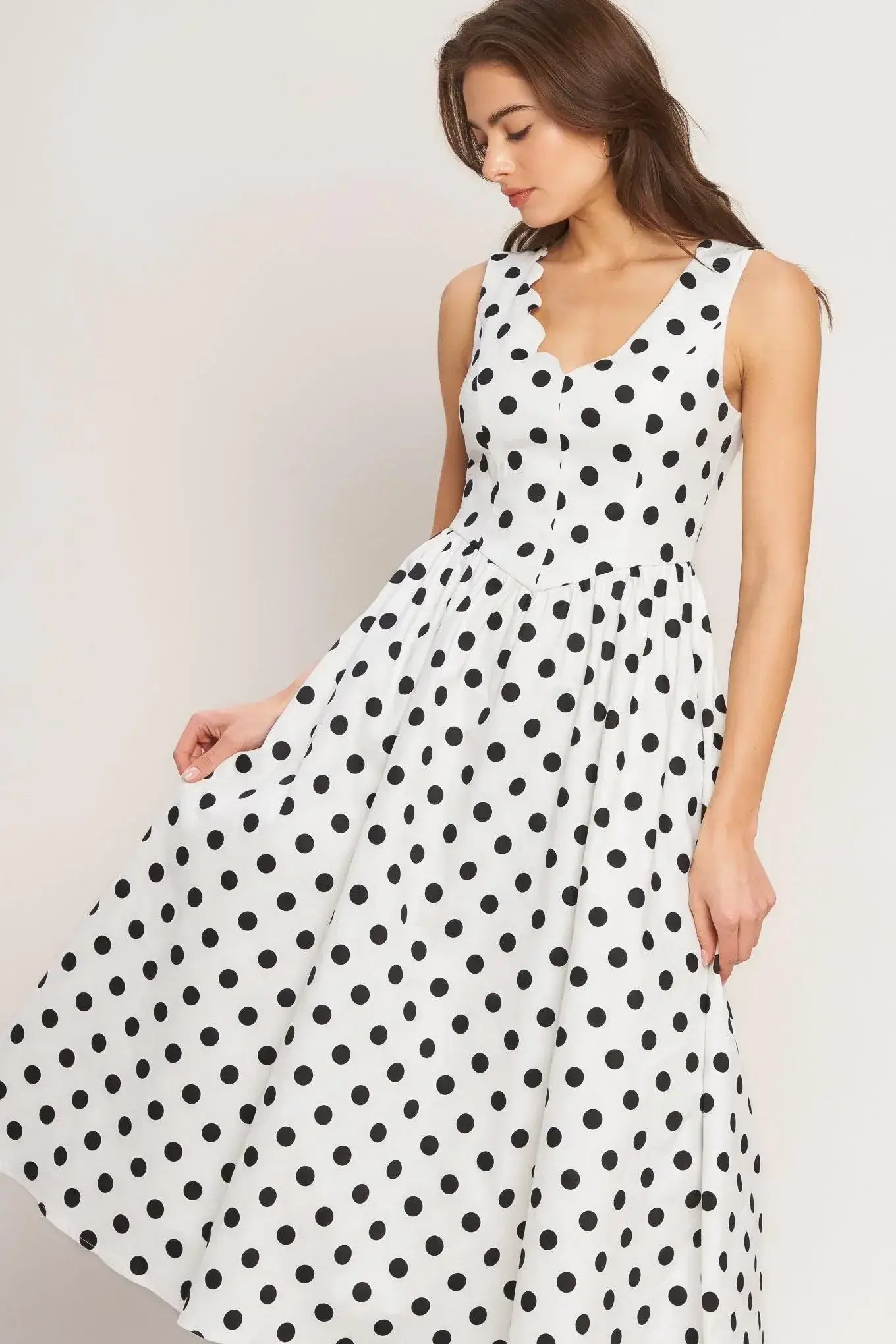 VINTAGE WHISPER POLKA WOVEN MIDI DRESS - Flying Tomato - Flyclothing LLC